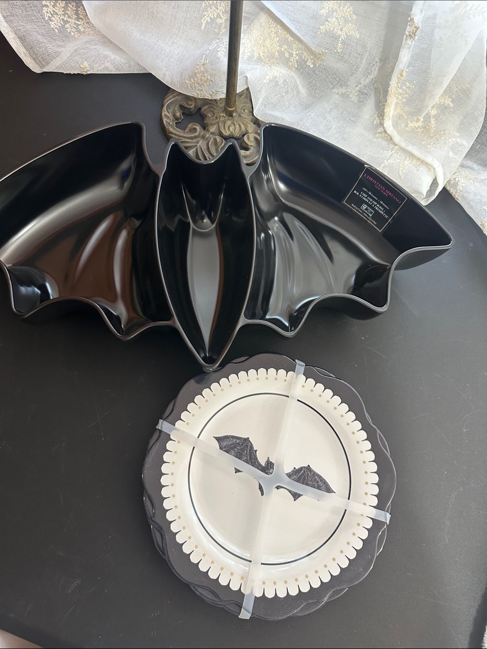 Christian Siriano New York bat chip and dip bowl with set of 4 bat plates
